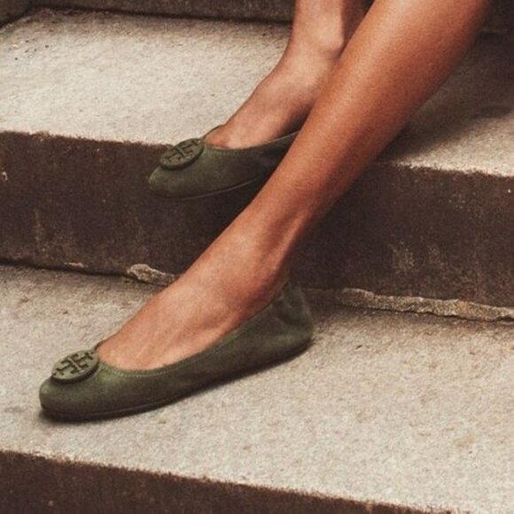 NIB Tory Burch Minnie Suede Leather Ballet Aneto Green US 6.5 7 7.5 8 8.5 9 9.5 - Picture 4 of 10